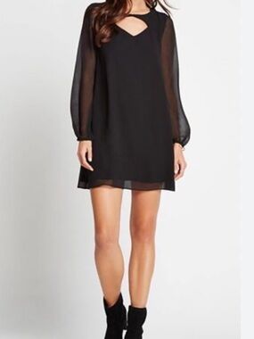 BCBGeneration Black Mini Dress with Sheer Long Sleeves and Keyhole NWT
